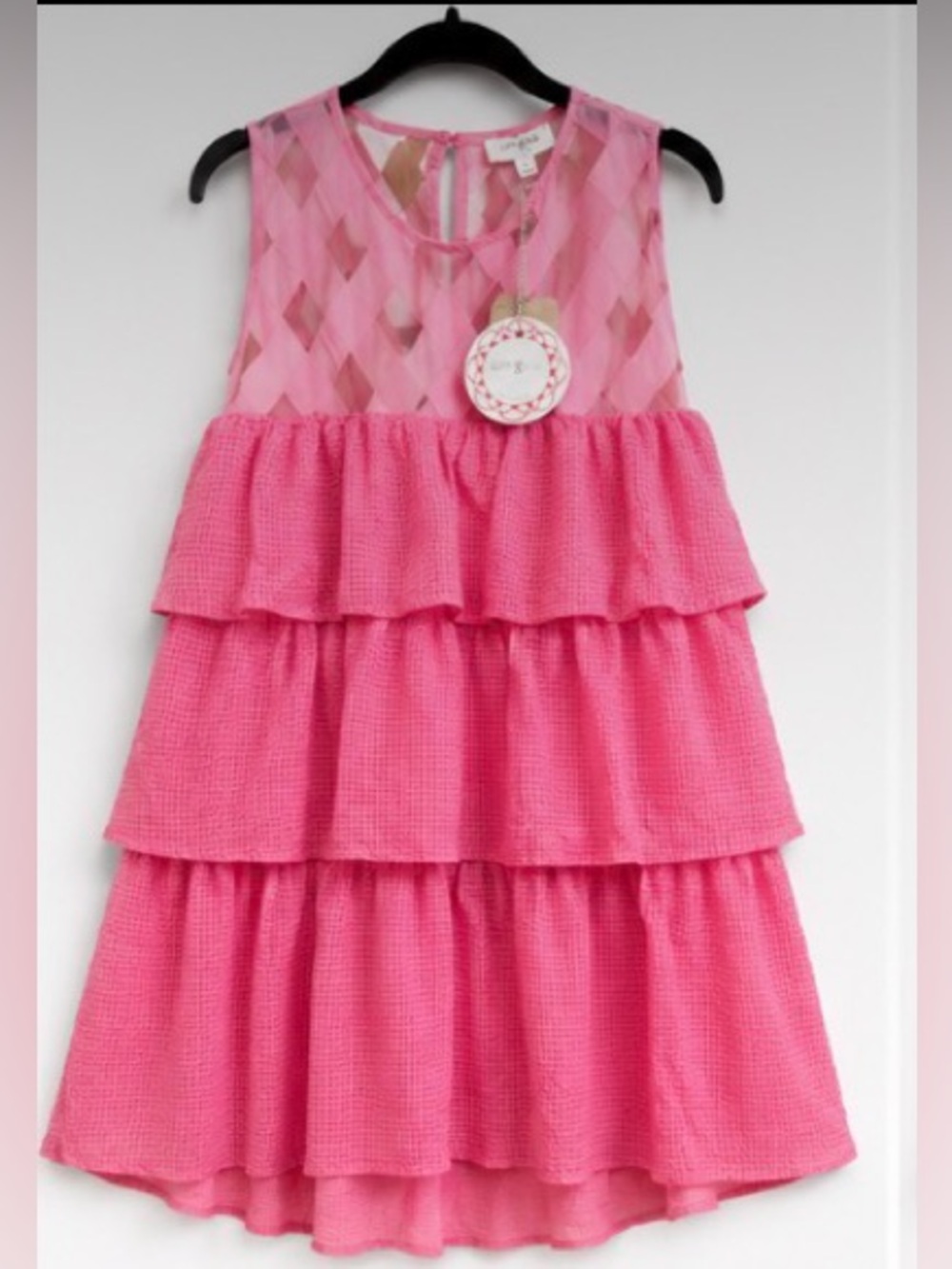 Umgee Pink Tiered Ruffle Dress Size L NWT Cotton Lined Boho Babydoll - Picture 3 of 5